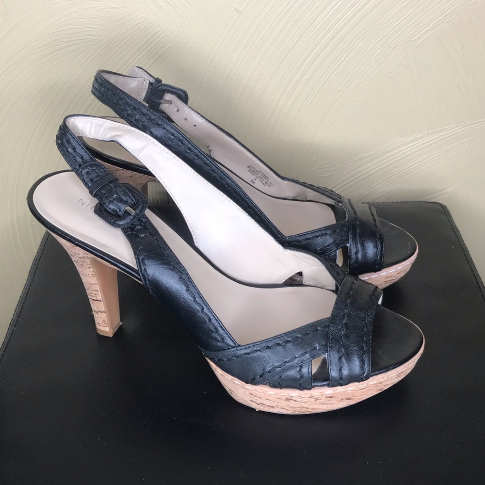 Nine West- leather sandal heel with cork platform